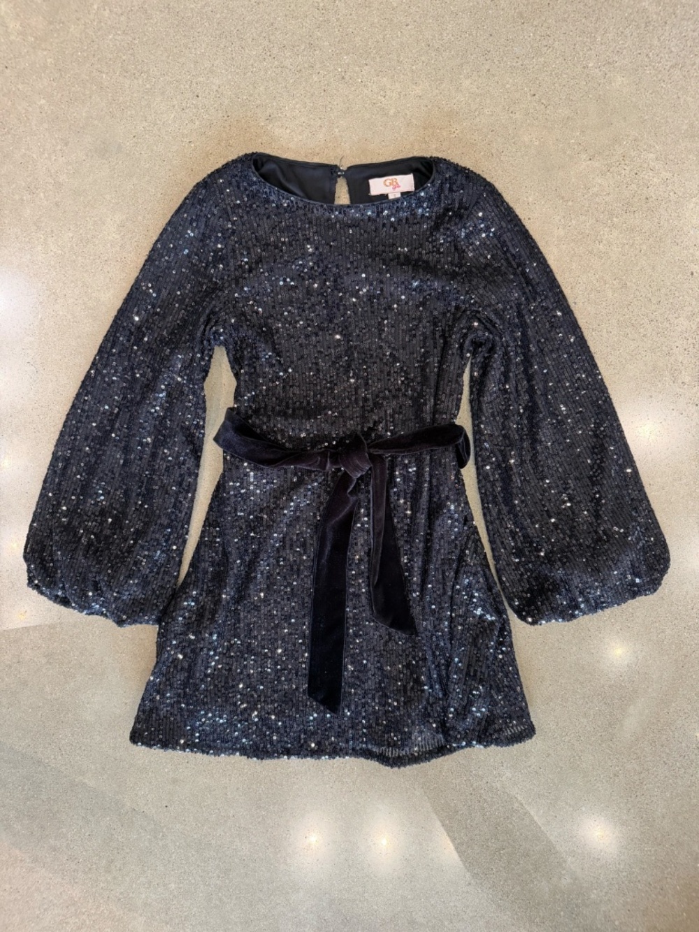 GB girls Black Dress with Gold and Pink Logo Detail